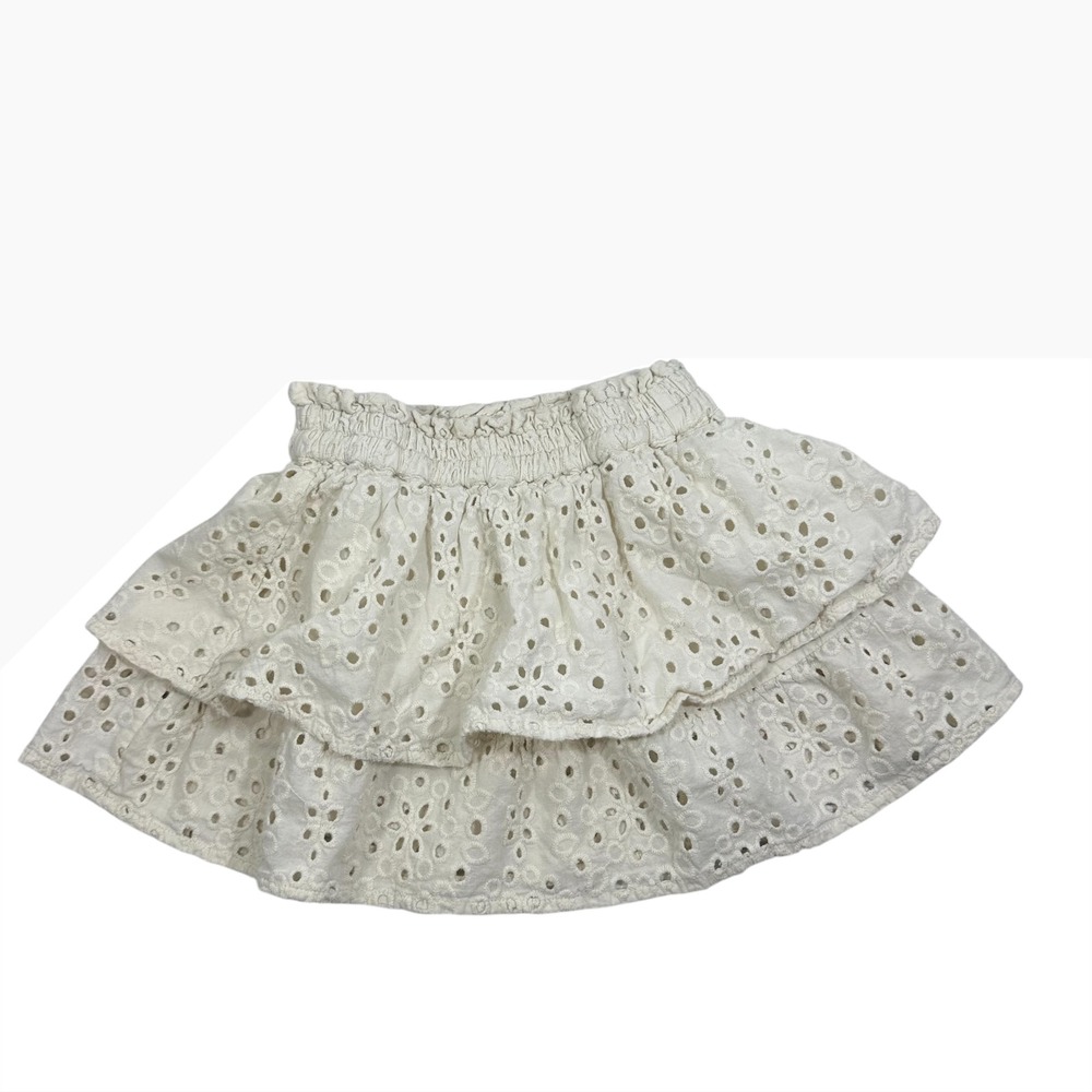Rylee + Cru Eyelet Tiered Skirt Kids 6-7Y Ivory Cream Smocked Waist Cotton
